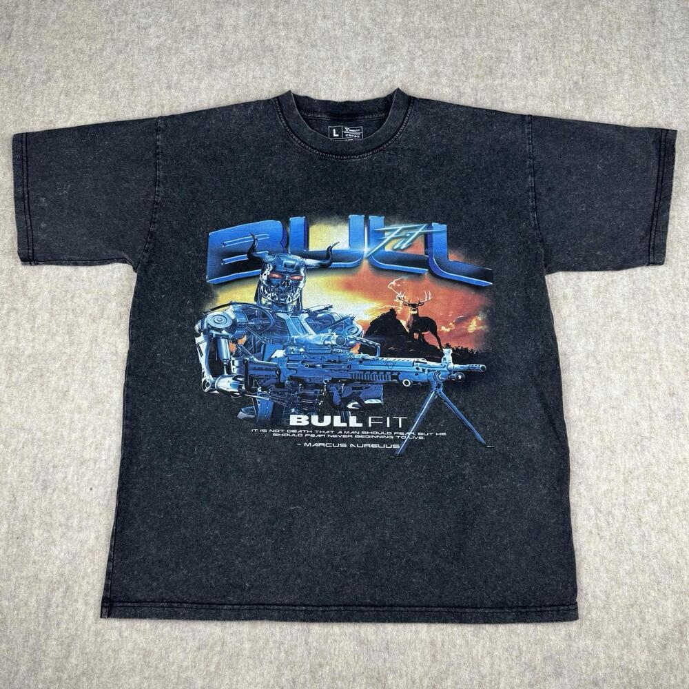 Bull Fit Supplements T Shirt Apparel Workout Shirt Mens Large Big Graphic Heavy